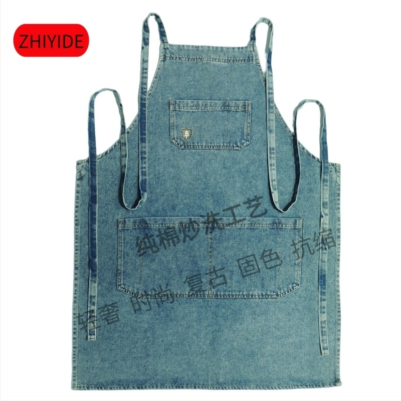 Șorț din denim pentru bucătărie și uz casnic, stil japonez de lucru, pentru studenți la manichiură și femei muncitoare, fără mâneci, mărime universală