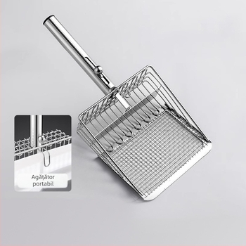 Lopată metalică pentru nisip de pisică, cu găuri fine, potrivită pentru bentonită/tofu și nisip mineral, design push-pull