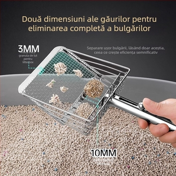 Lopată metalică pentru nisip de pisică, cu găuri fine, potrivită pentru bentonită/tofu și nisip mineral, design push-pull