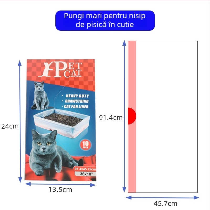 Pungi groase pentru sacii de gunoi ai litierei pisicii, cu șnur, PE, 10 buc./cutie