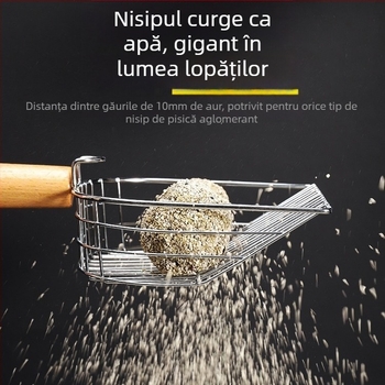 Lingură metalică pentru nisip de pisică, mâner din lemn (fir de fier cu electroplacare; pentru pisici; fără import; fără marcă privată)