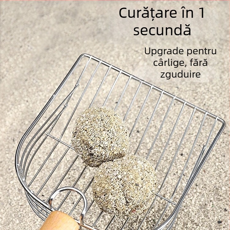 Lingură metalică pentru nisip de pisică, mâner din lemn (fir de fier cu electroplacare; pentru pisici; fără import; fără marcă privată)