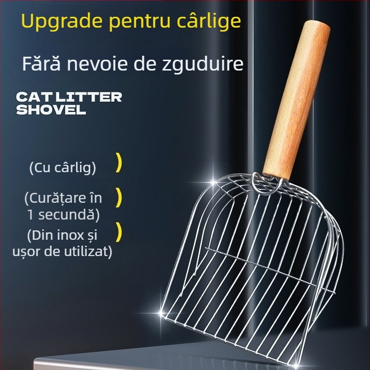 Lingură metalică pentru nisip de pisică, mâner din lemn (fir de fier cu electroplacare; pentru pisici; fără import; fără marcă privată)