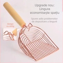 Lopată pentru nisip de pisică, a cincea generație, cu cârlig metalic și mâner din lemn, universal pentru nisip de tofu și bentonit, brand Honghai