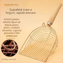 Lopată pentru nisip de pisică, a cincea generație, cu cârlig metalic și mâner din lemn, universal pentru nisip de tofu și bentonit, brand Honghai