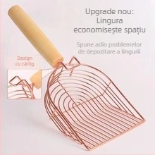 Lopată pentru nisip de pisică, a cincea generație, cu cârlig metalic și mâner din lemn, universal pentru nisip de tofu și bentonit, brand Honghai