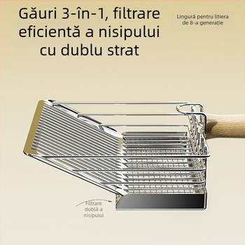 Lopată pentru nisip de pisică, dublu strat, design 3 în 1, construcție metalică, cu găuri fine pentru nisip de tofu