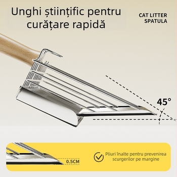 Lopată pentru nisip de pisică, dublu strat, design 3 în 1, construcție metalică, cu găuri fine pentru nisip de tofu