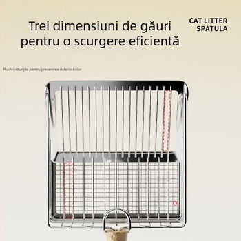 Lopată pentru nisip de pisică, dublu strat, design 3 în 1, construcție metalică, cu găuri fine pentru nisip de tofu
