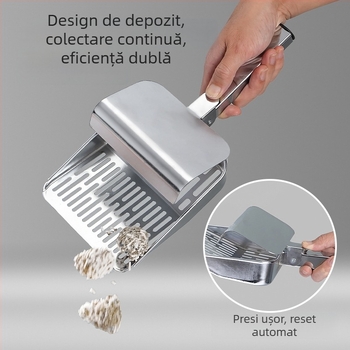Lopată de nisip pentru pisici cu capac, din oțel inoxidabil, multifuncțională, cu găuri fine