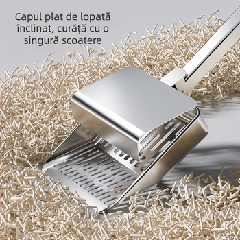 Lopată de nisip pentru pisici cu capac, din oțel inoxidabil, multifuncțională, cu găuri fine
