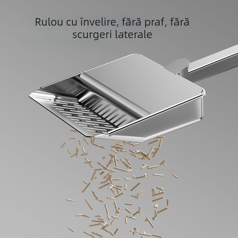 Lopată de nisip pentru pisici cu capac, din oțel inoxidabil, multifuncțională, cu găuri fine