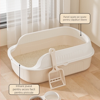 Lădiță de nisip pentru pisici, design semiînchis, cupă detașabilă, tavă din plastic înălțată, PP, pentru pisici și pisoiași