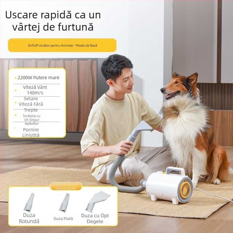Uscător pentru animale de companie – zgomot redus, uscare rapidă, ioni negativi, 220V, sub 1000W