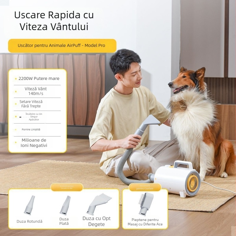 Uscător pentru animale de companie – zgomot redus, uscare rapidă, ioni negativi, 220V, sub 1000W