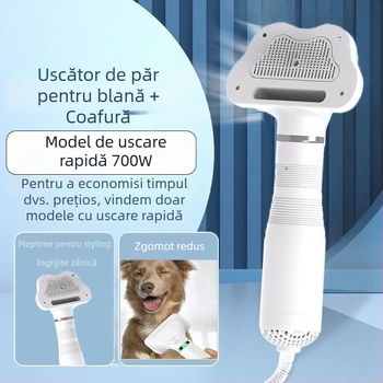 Uscător pentru animale all-in-one cu pieptene încorporat – uscare rapidă pentru câini și pisici, 2000W+, ≤36V, utilizare universală