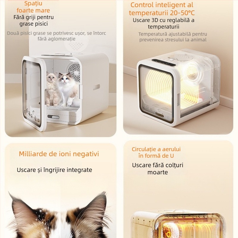 Cutie de uscat și spălat pentru animale de companie – Uscător automat pentru pisici și câini, 1600–1999W, utilizare universală, tip braț fix