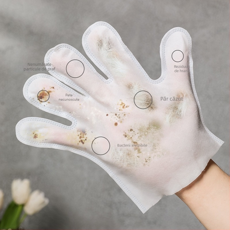 Mănuși de curățare pentru animale, de unică folosință, parfumate pentru spălarea câinilor, cu polifenoli din ceai și aminoacizi din soia; cutie cu 40 de bucăți.