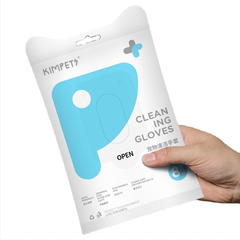 Mănuși de curățare pentru animale, de unică folosință, parfumate pentru spălarea câinilor, cu polifenoli din ceai și aminoacizi din soia; cutie cu 40 de bucăți.