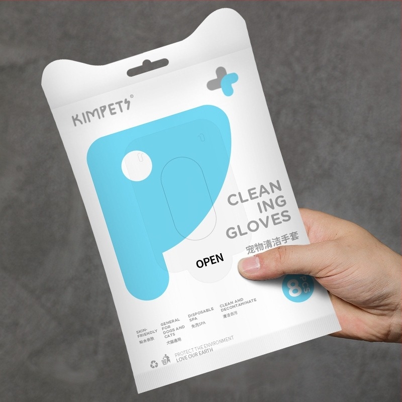 Mănuși de curățare pentru animale, de unică folosință, parfumate pentru spălarea câinilor, cu polifenoli din ceai și aminoacizi din soia; cutie cu 40 de bucăți.
