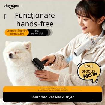 Uscător all-in-one pentru animale de companie (câini și pisici), fixat la gât, silențios, uscare rapidă și îndepărtarea părului — Nd-01, 1000–1199W, 220V, motor AC, protecție la supraincălzire