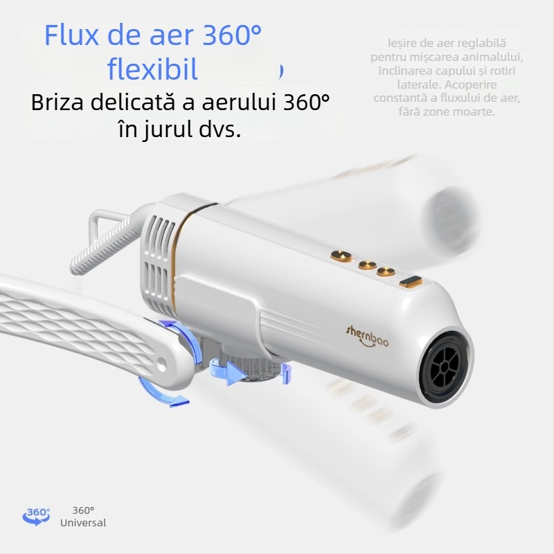 Uscător all-in-one pentru animale de companie (câini și pisici), fixat la gât, silențios, uscare rapidă și îndepărtarea părului — Nd-01, 1000–1199W, 220V, motor AC, protecție la supraincălzire