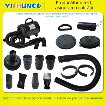 Accesorii pentru uscător de păr pentru animale de companie cu duză reglabilă, conector pentru furtun și capac frontal — sub 1000W, protecție la supraîncălzire, compatibilitate universală