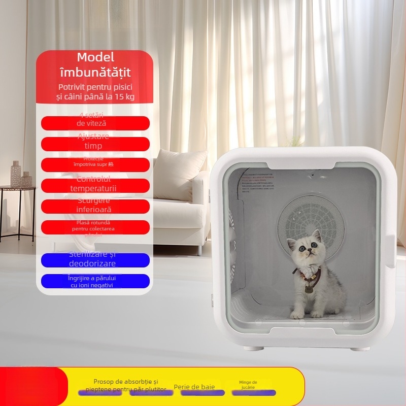 Cutie automată de uscare pentru pisici cu sterilizare UV, silențios, control prin aplicație (Model LQ-HG100; 1000–1199W; 220V; pentru pisici; UV sterilizare + îngrijire păr cu ioni negativi)