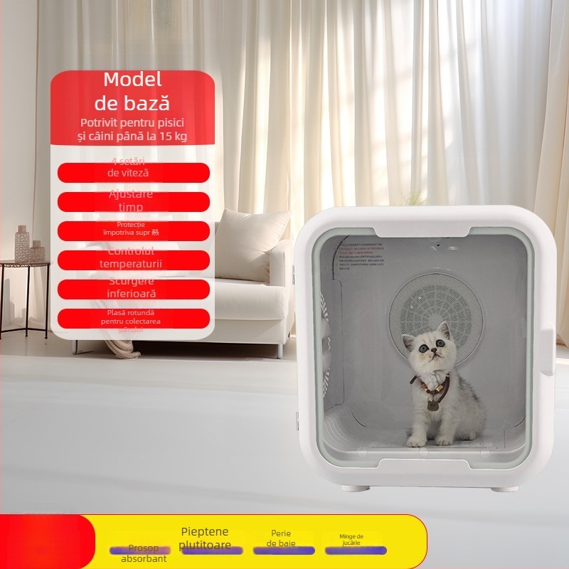Cutie automată de uscare pentru pisici cu sterilizare UV, silențios, control prin aplicație (Model LQ-HG100; 1000–1199W; 220V; pentru pisici; UV sterilizare + îngrijire păr cu ioni negativi)