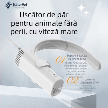 Uscător de păr pentru animale de companie, atașament la gât – putere mare, zgomot redus, ioni negativi, 1600–1999W, 220V