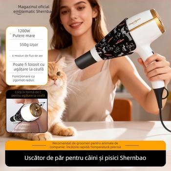 Shernbao Uscător de păr pentru pisici și câini, tub unic, zgomot redus, îngrijire blănii animalelor de companie