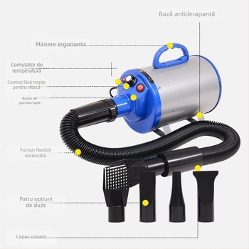 Uscător pentru îngrijire animale de companie și aspirator, portabil, 2000W motor AC, 220V, aspirație înaltă pentru uz casnic