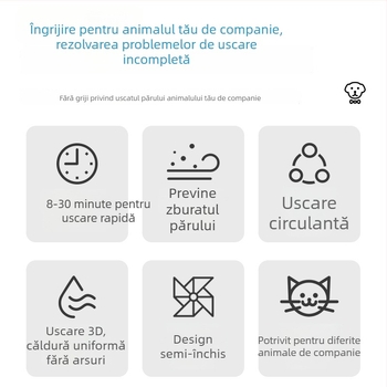 Sac de uscare pentru animale de companie cu suflare de aer – pentru câini și pisici, modelul 001, protecție împotriva supraîncălzirii, putere sub 1000W, utilizare generală