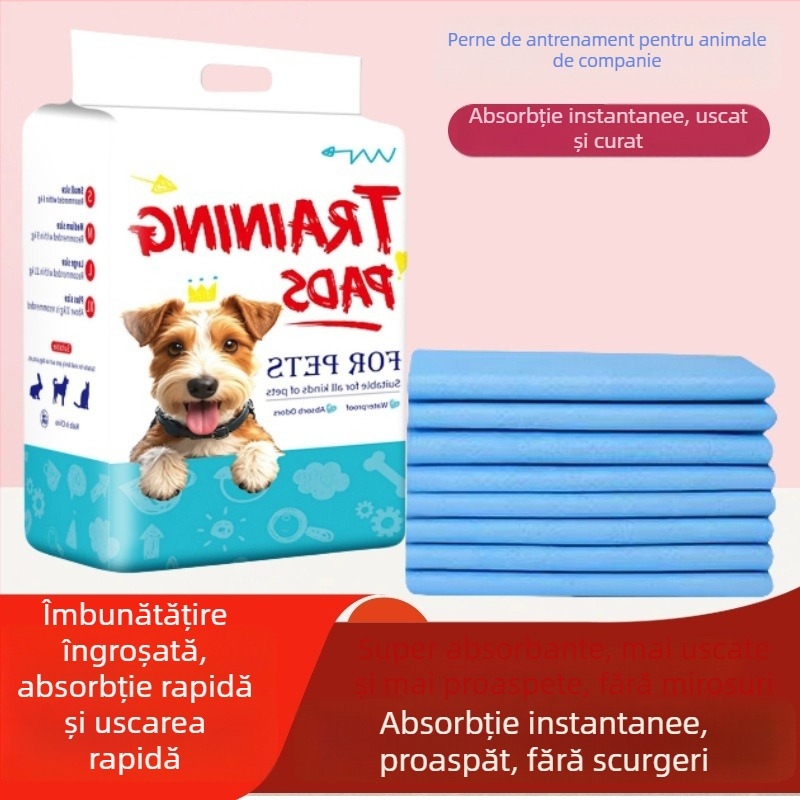 Covorașe de antrenament pentru animale de companie (câini și pisici) cu absorbție îmbunătățită și control al mirosurilor, material: PE film și țesătură nețesută, ambalaje: 100/50/40/20 bucăți