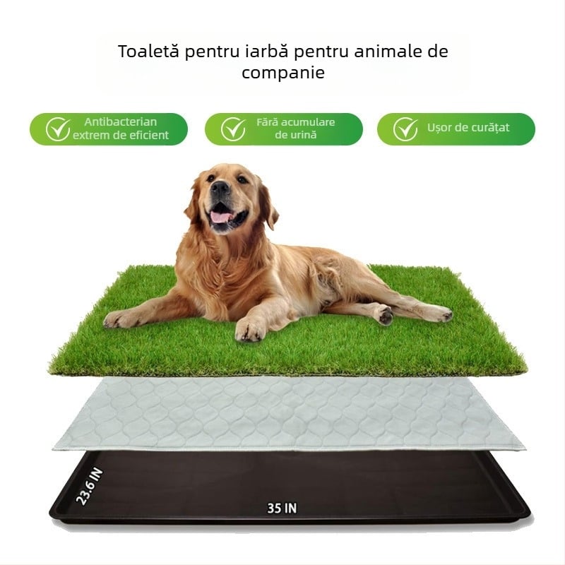 Covoraș de toaletă pentru câini – lavabil, suprafață cu iarbă artificială densă, bază din plastic