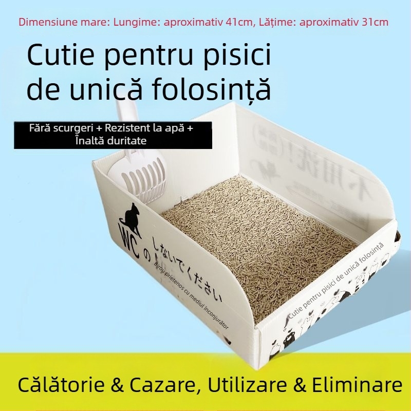 Cutie de nisip pentru pisici, impermeabilă, semiîncuiată, de unică folosință lunară, portabilă și pliabilă