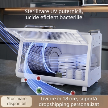 Dulap dezinfectare vase cu uscare integrată, raft de bucătărie compact pentru vase, Model 8826, Material plastic PP+PET+ABS, Capacitate 45 L