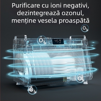 Dulap dezinfectare vase cu uscare integrată, raft de bucătărie compact pentru vase, Model 8826, Material plastic PP+PET+ABS, Capacitate 45 L