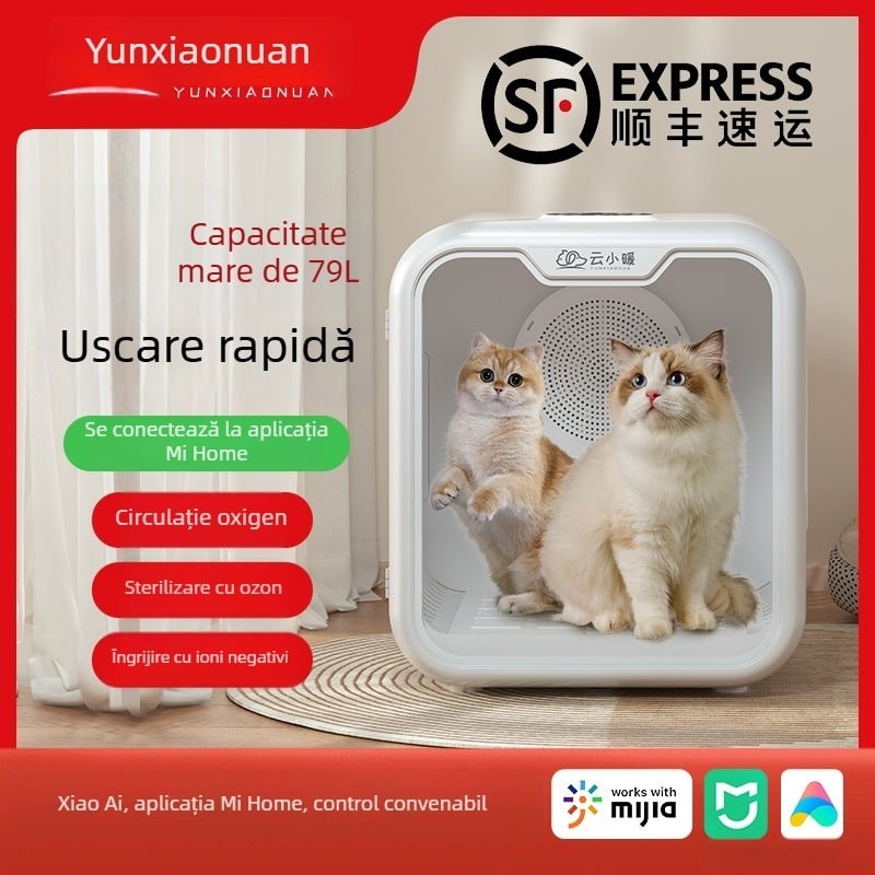 Cutie de uscare pentru pisici și animale de companie, uscător silențios automat, model AC-14; Putere sub 1000W; Tensiune 100V; Motor DC; Protecție la supraîncălzire