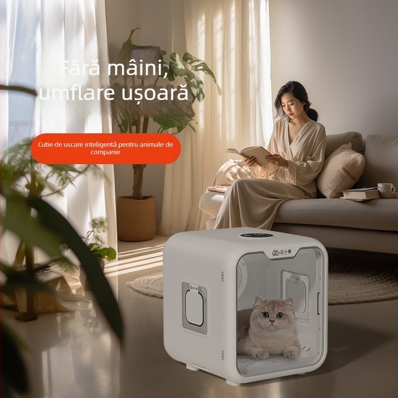 Cutie de uscare pentru pisici și animale de companie, uscător silențios automat, model AC-14; Putere sub 1000W; Tensiune 100V; Motor DC; Protecție la supraîncălzire