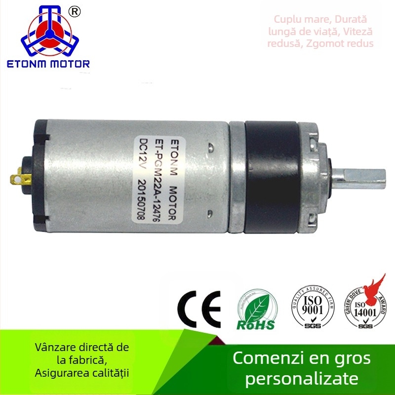 Motor cu transmisie planetară, ax de 22 mm, DC sub 36 V, eficiență 67%, ISO 9001 certificat