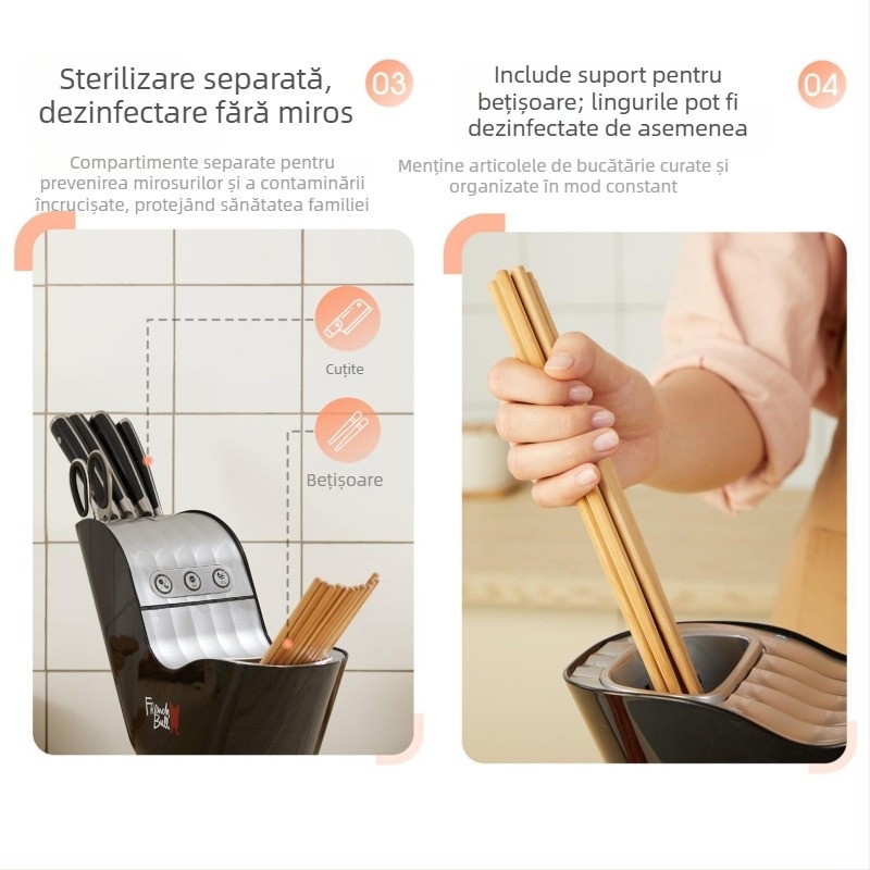 Suport dezinfectant pentru cuțite și cutie de depozitare pentru bețișoare cu funcție de uscare • material PP+PET • design de birou • stil minimalist
