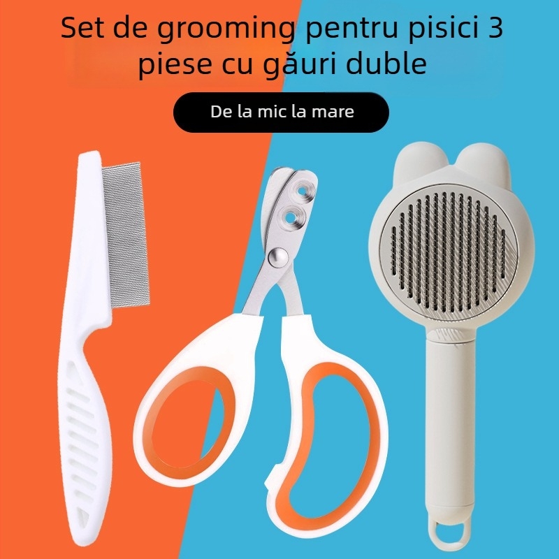 Kit de îngrijire pentru pisici: clește pentru unghii, foarfă pentru pisici, instrument de îngrijire pentru începători, pieptene pentru pisici