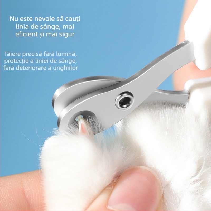 Clește de unghii pentru câini, oțel inoxidabil, design cu gaură rotundă, pentru începători