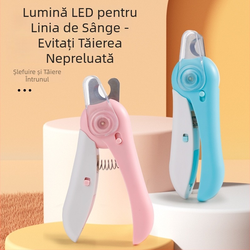 Clește de unghii pentru animale de companie, cu LED, indicator de linie de sânge, 2 în 1 pentru pisici și câini, tăiere în siguranță