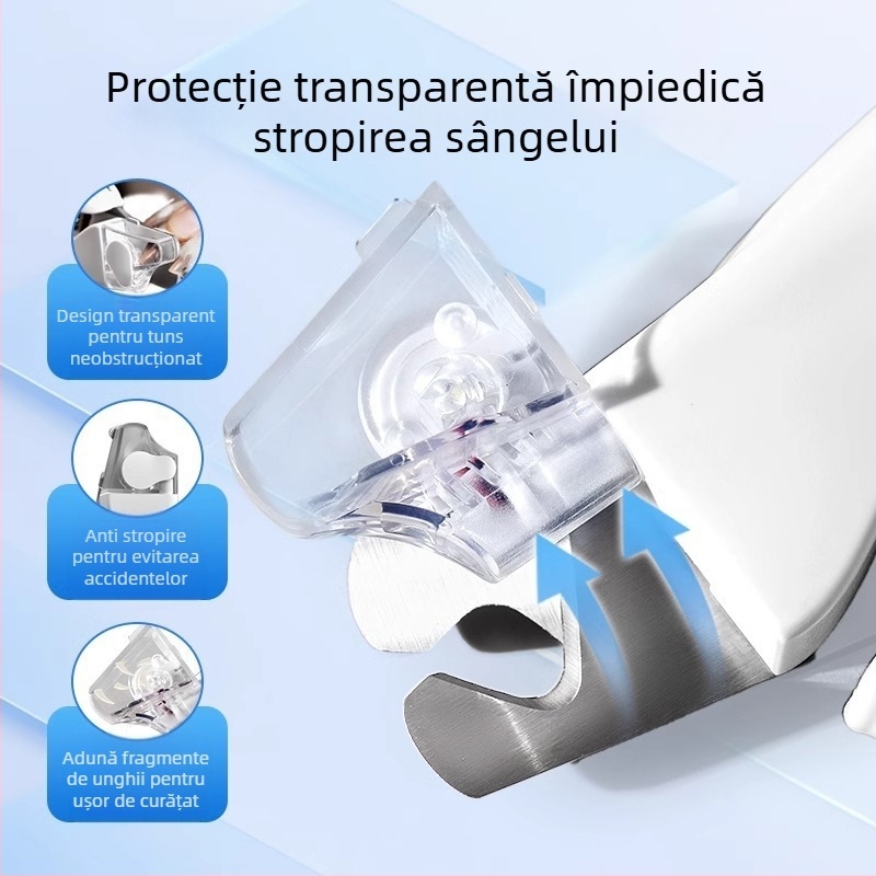 Clește de unghii pentru animale de companie cu LED, protecție anti-stropire, indicator linie de sânge, instrument pentru tăierea unghiilor pisicilor și câinilor