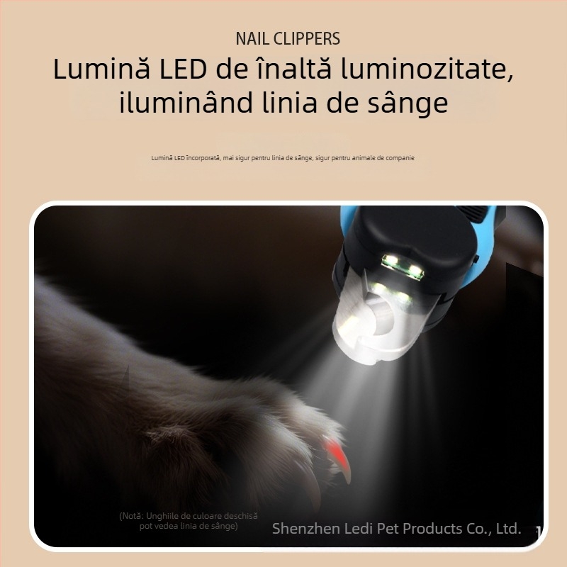Clește de unghii pentru animale cu lumină LED pentru pisici și câini