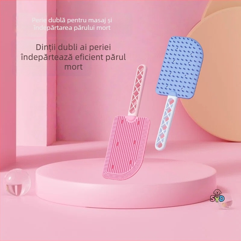 Pieptene dublu pentru animale de companie, masaj, pentru îndepărtarea părului liber; potrivit pentru pisici și câini, perie moale din cauciuc