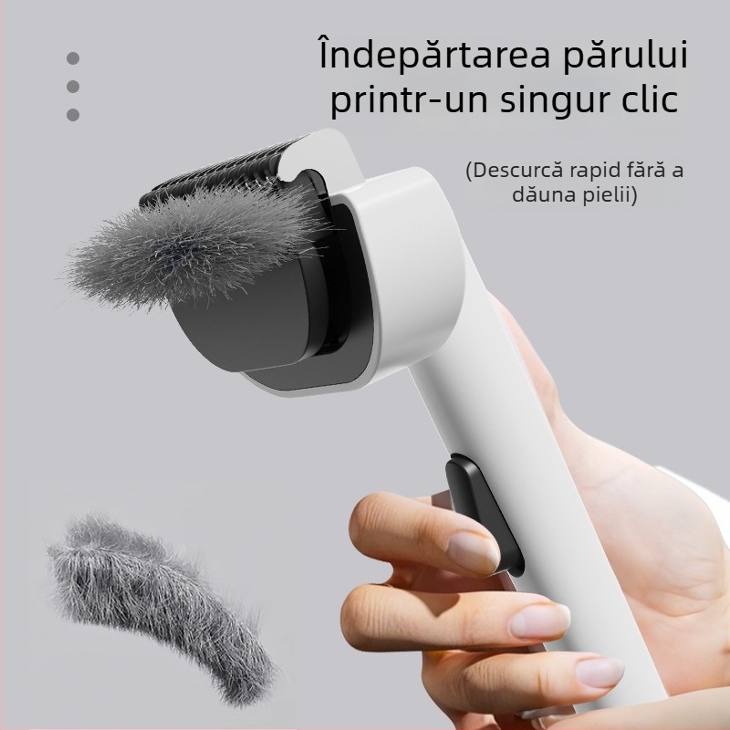 Pieptene de îngrijire pentru pisici, cu mâner lung, pentru despărțirea ușoară a nodurilor și îndepărtarea părului cu un singur clic