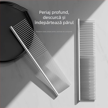 Pieptene metalic pentru descurcarea blănii la pisicile cu păr lung, cu dinți fini, drept, pentru pisici Rag Doll și câini